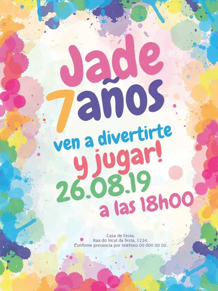 Invitación Pintando El Sete Acuarela – tema Cumpleaños Infantil acuarela, colorido, divertido, artístico, infantil, juguetón