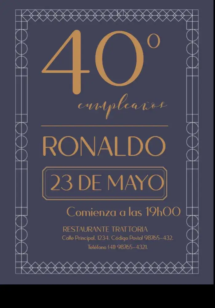 Invitación 40 Años Clásico Dorado – tema 15 años dorado, elegante, clásico, oscuro, moderno