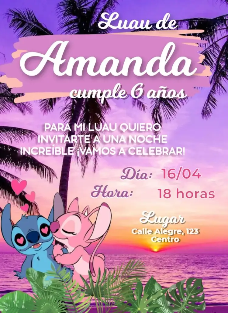 Invitación Lilo y Stitch Luau editable y personalizable