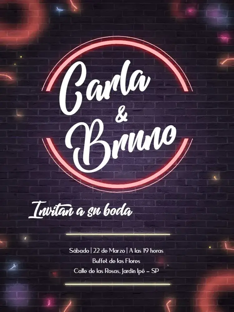 Invitación Boda Neon Led editable y personalizable