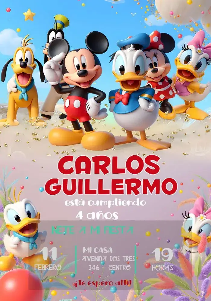Invitación Turma De Mickey Mouse Disney