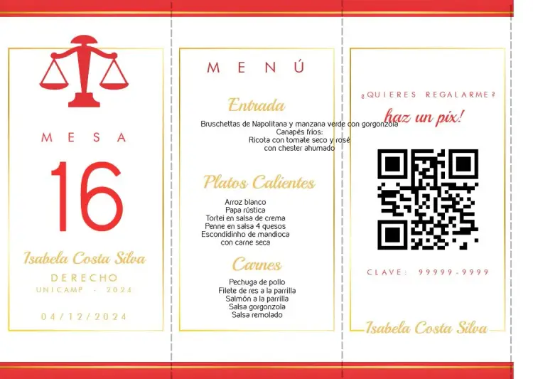 Invitación Menú Triángulo Graduación Derecho Tótem
