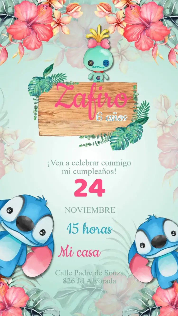 Invitación Cumpleaños Stitch