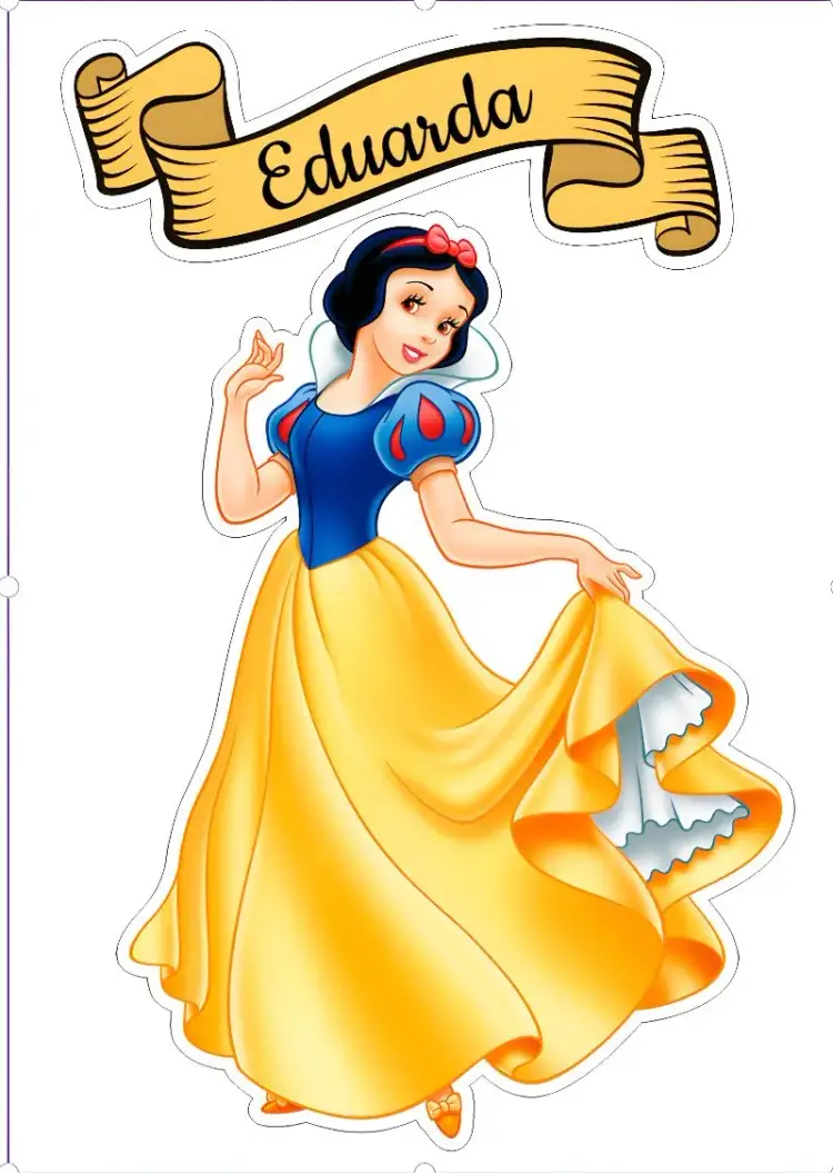 Invitación Topper de Pastel Blanca Nieves Amarillo – tema Topper de torta colorido, infantil, mágico, divertido, brillante