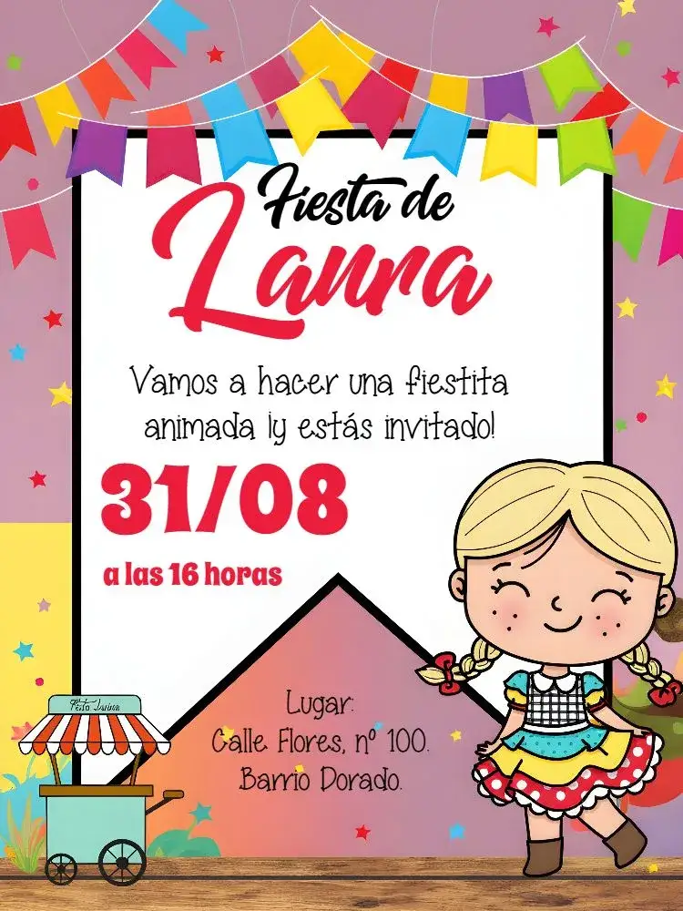 Invitación Arraiá Fiesta Junina São – tema Fechas Conmemorativas animado, junino, colorido, temático, festivo