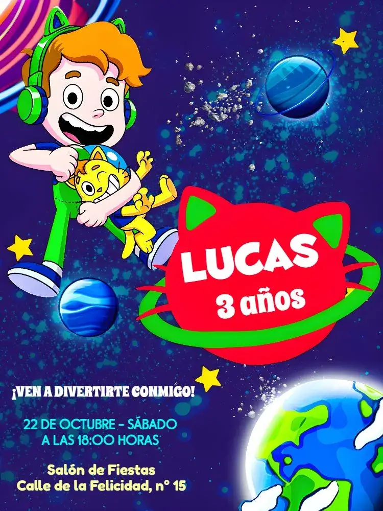 Invitación Gato Galáctico Planeta