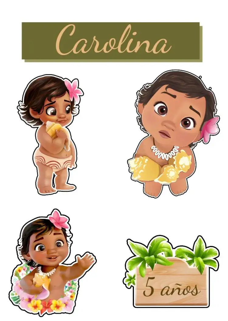 Invitación Topper de Pastel Moana para Imprimir – tema Topper de torta colorido, tropical, lúdico, marítimo, aquarela