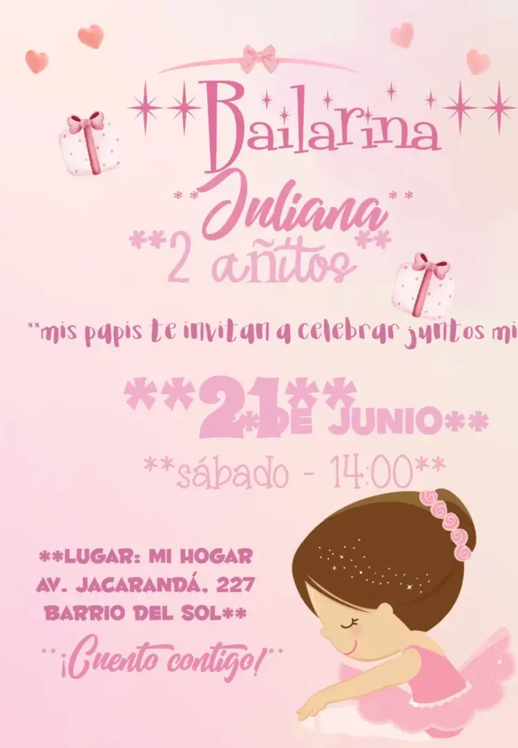 Invitación De la Bailarina Corazón editable y personalizable