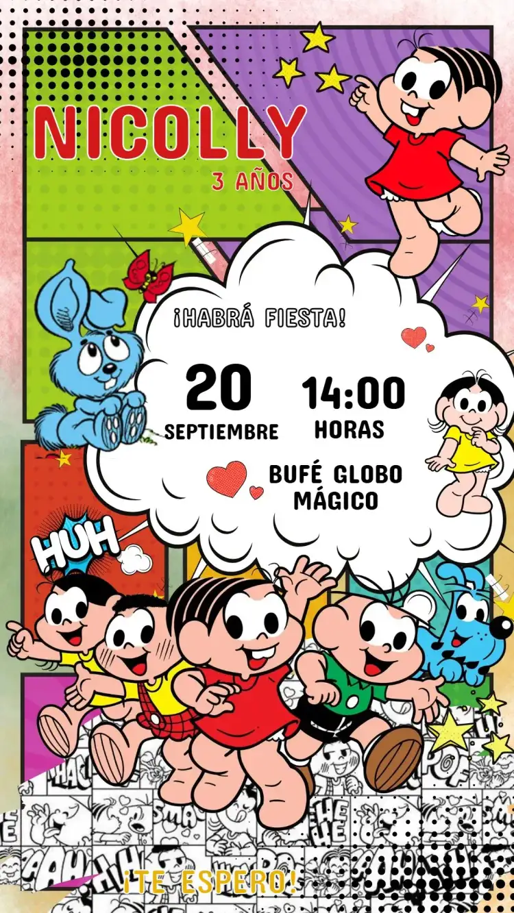 Invitación Digital de la Turma da Mônica para Cumpleaños Infantil