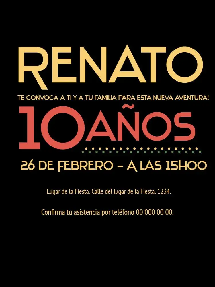 Invitación Infantil Negro y Dorado