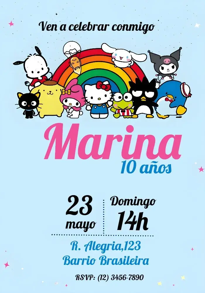 Invitación Hello Kitty y Amigos Colorido
