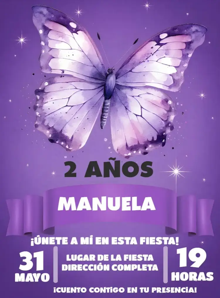 Invitación Mariposas Acuarela Lila – tema Más buscados acuarela, lila, púrpura, floral, delicado, infantil