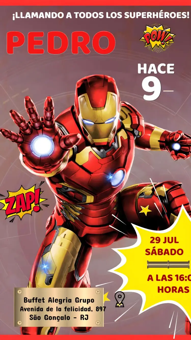 Invitación Hombre De Hierro Marvel editable y personalizable