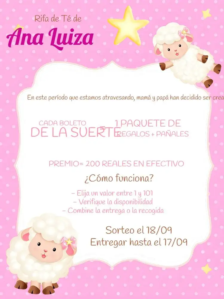 Invitación Té Rifa Ovejita Pañales – tema Té Rifa ovejitas, lindo, colores pastel, ilustraciones infantiles, estilo minimalista, vintage