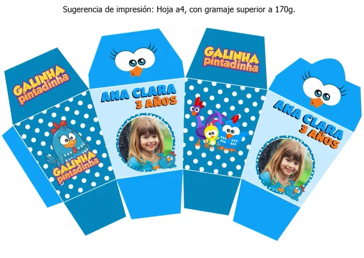 Invitación Caja Sushi Gallina Pintadita Azul