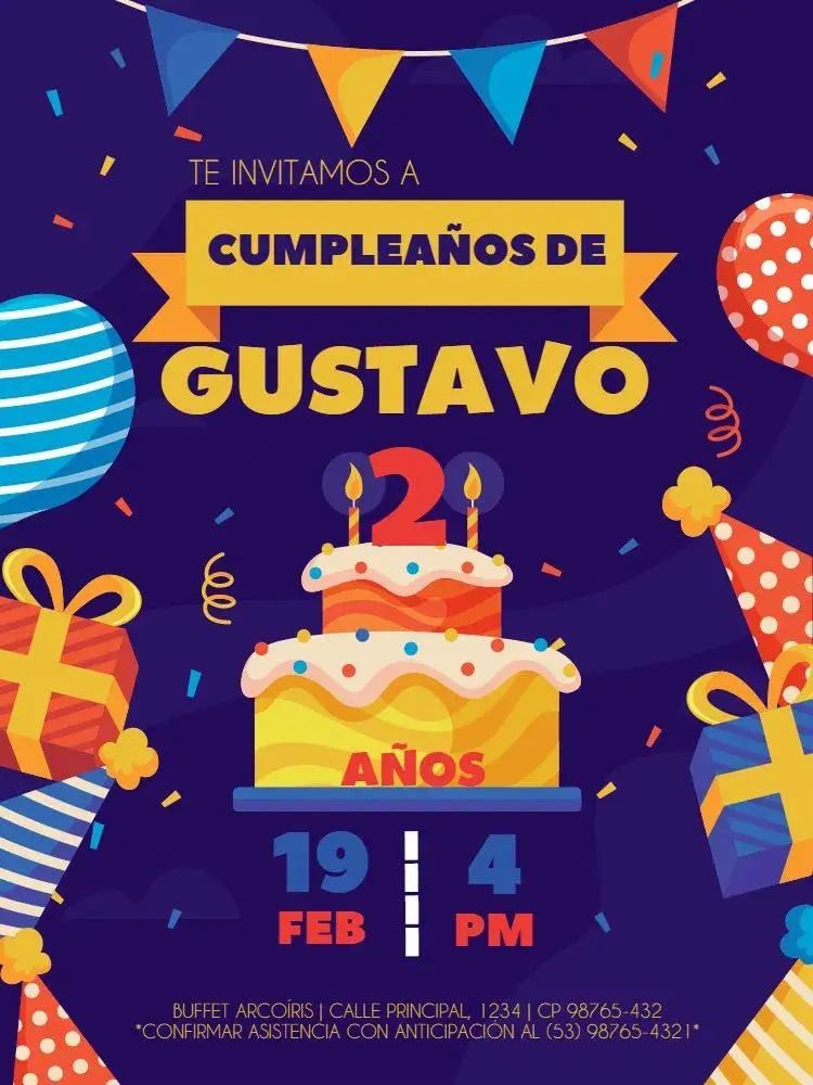 Invitación 2 Años Colorido Oscuro