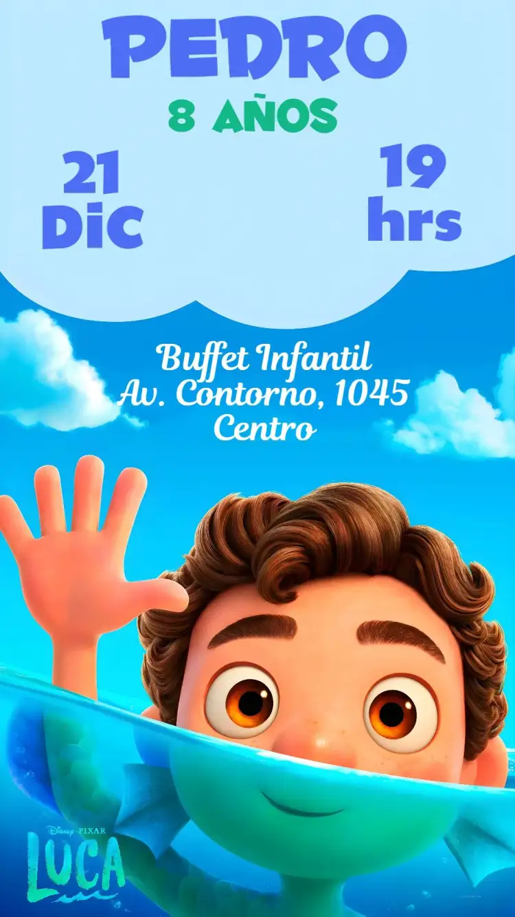 Invitación Luca – tema Cumpleaños Infantil colorido, lúdico, divertido, temático, infantil, moderno