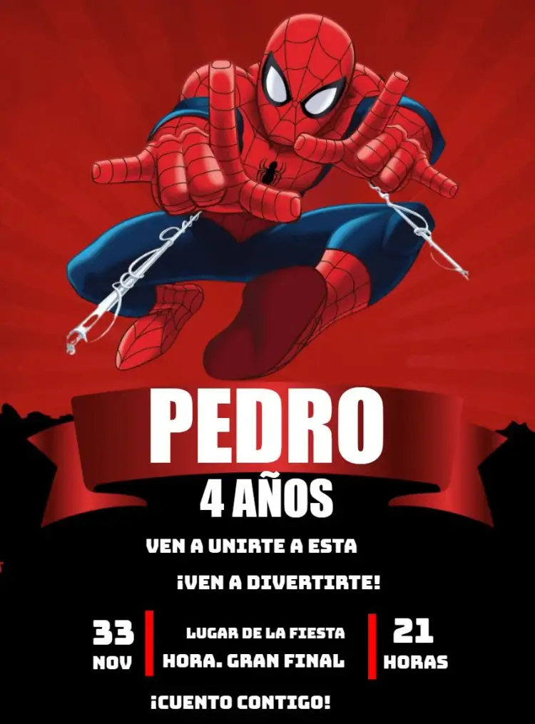 Invitación Hombre Araña Héroe editable y personalizable