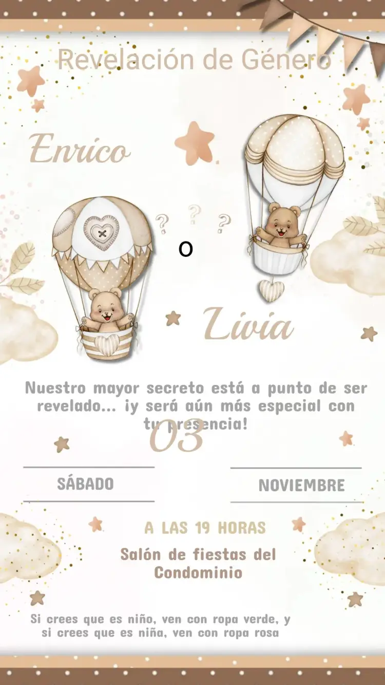 Invitación Cumpleaños Infantil Revelación de Género Neutro
