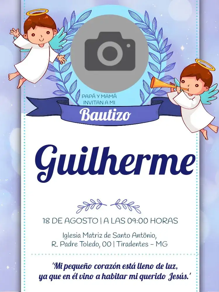 Invitación Bautizo Con Foto Azul