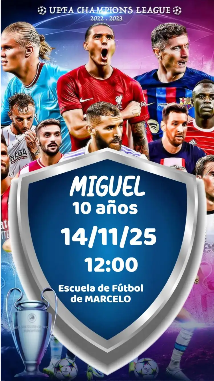 Invitación Campeones – tema Cumpleaños fútbol, deportes, campeonato