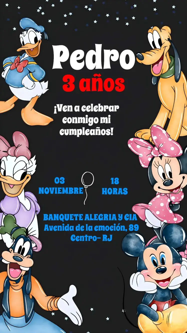 Invitación Grupo de Mickey Acuarela Infantil