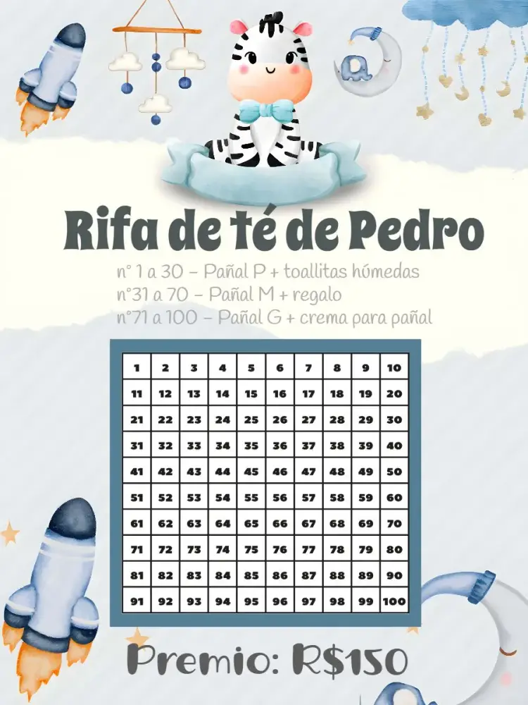 Invitación Baby Shower Rifa De Pañales Cebra Animalitos editable y personalizable