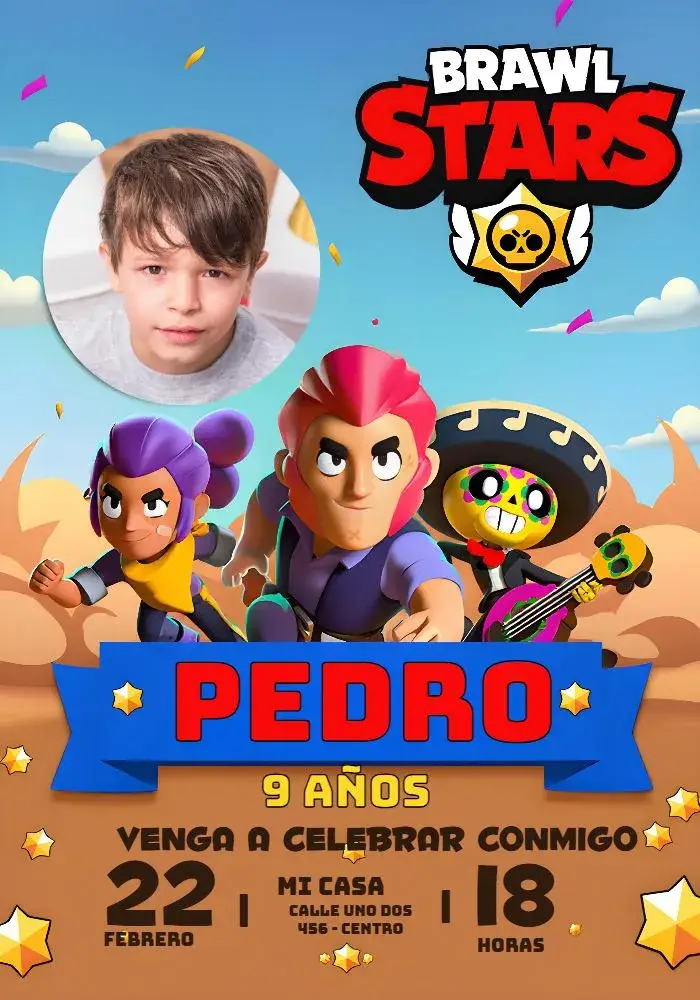 Invitación Brawl Stars Con Foto Gamer
