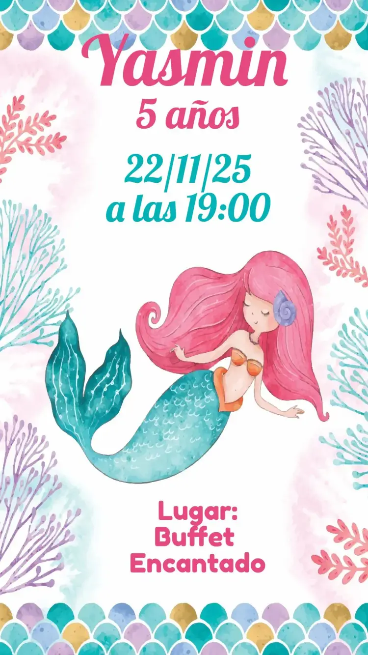 Invitación Sirena Acuarela