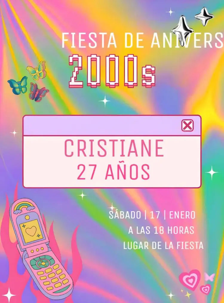 Invitación Fiesta Años 2000 Retro – tema 15 años retro, vintage, colorido, divertido, jovem, nostálgico
