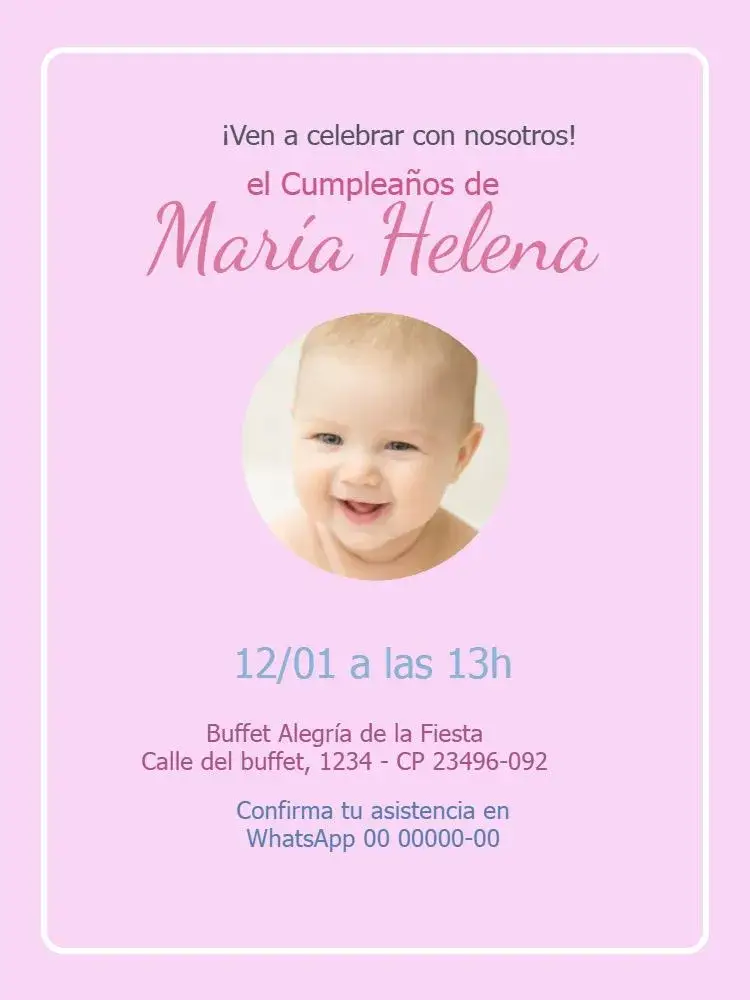 Invitación Infantil Rosa Niña