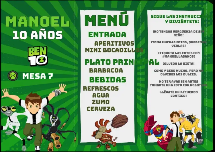 Invitación Menú Triángulo Ben 10 Triángulo