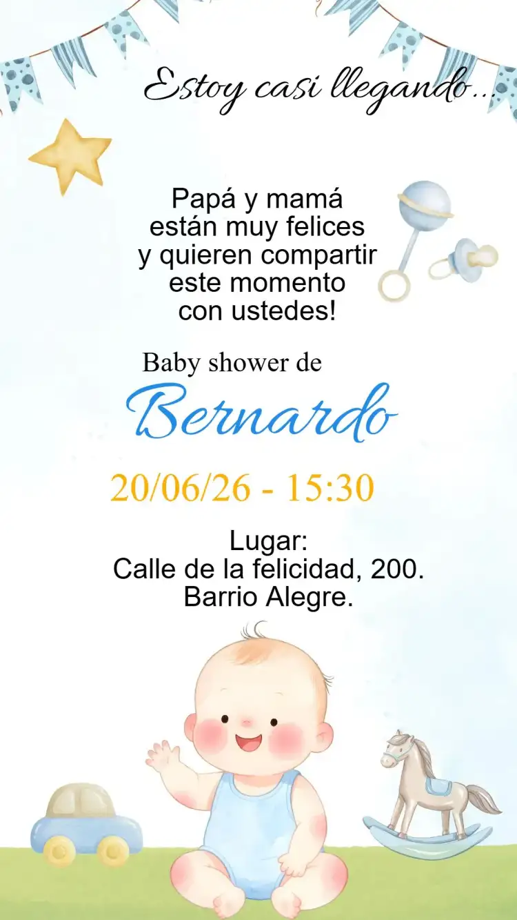 Invitación digital Baby Shower pañales niño azul