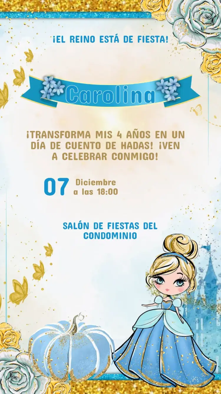Invitación Cumpleaños Infantil Cenicienta