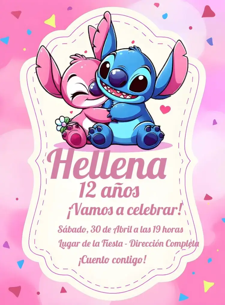 Invitación Stitch Y Angel Playa