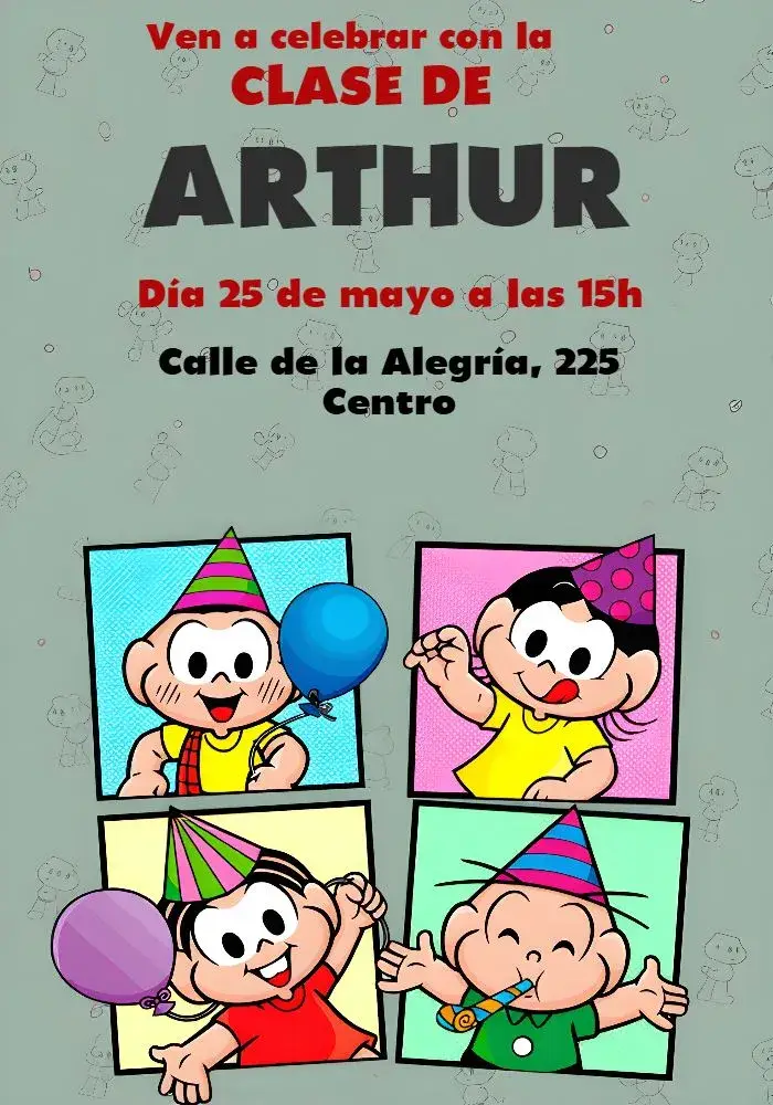 Invitación Turma Da Mônica editable y personalizable