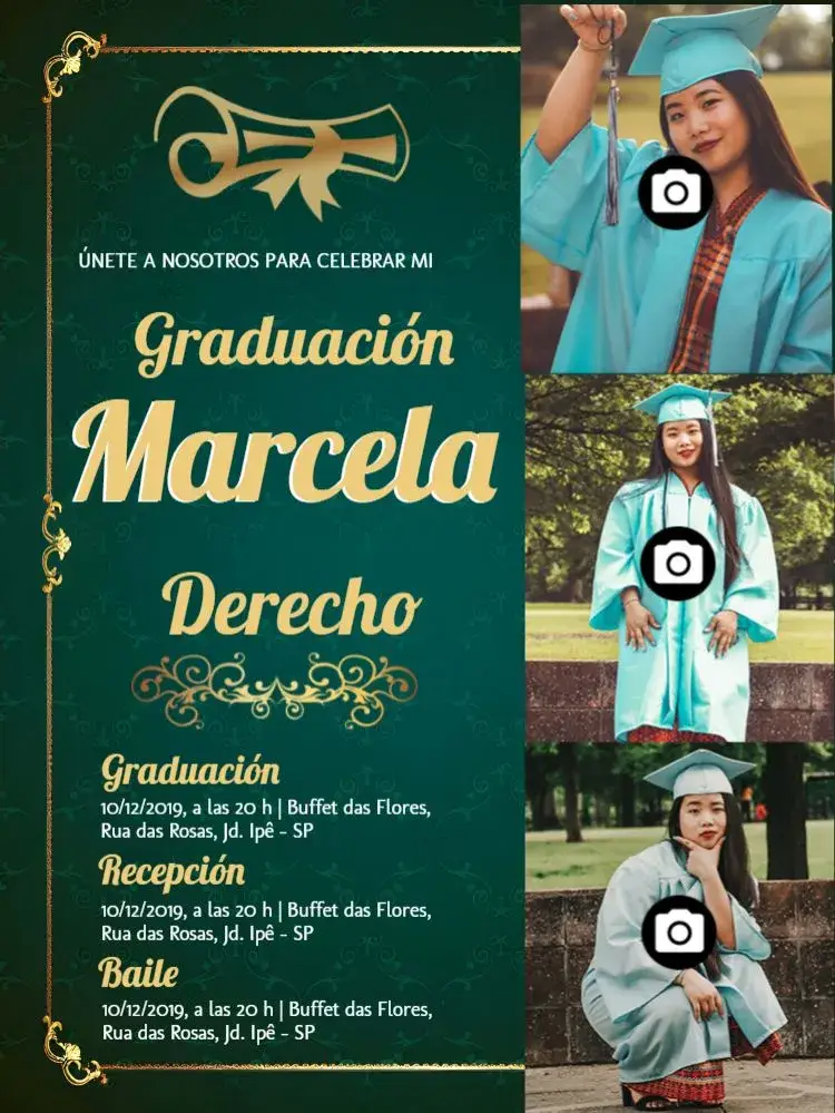 Invitación Graduación En Derecho Con Fotos Confeti editable y personalizable