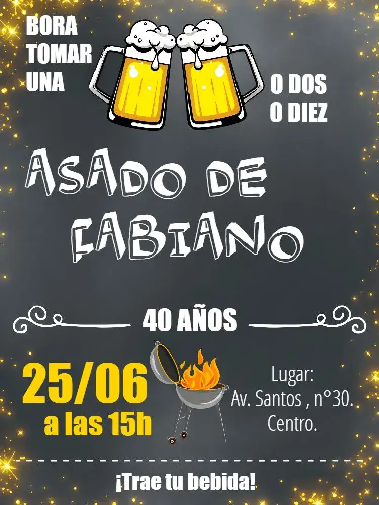 Invitación Boteco Pizarra Gris – tema Cumpleaños rústico, moderno, gris y blanco, boteco, descontraído, barbacoa