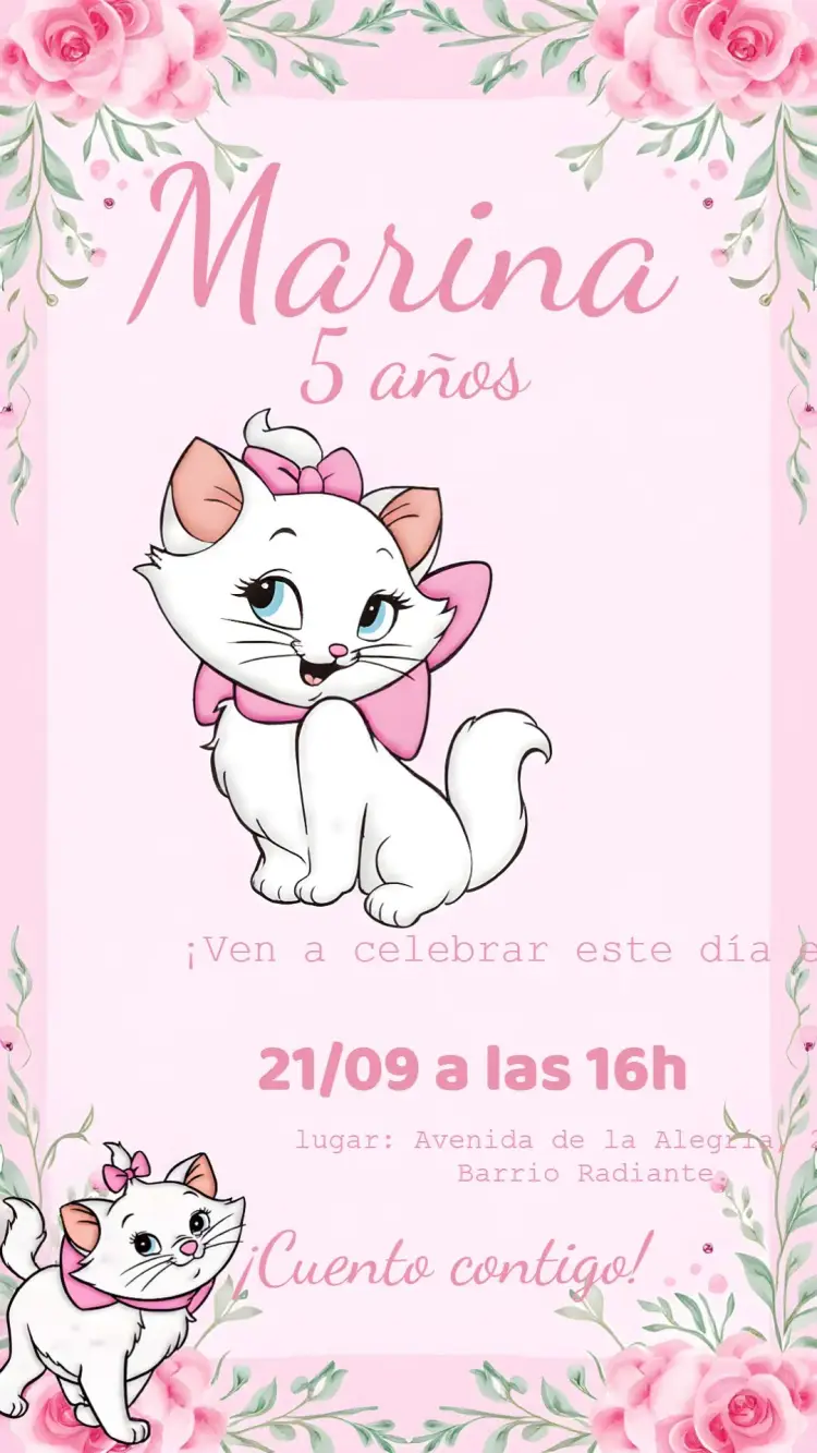 Invitación Gatita Marie Niña