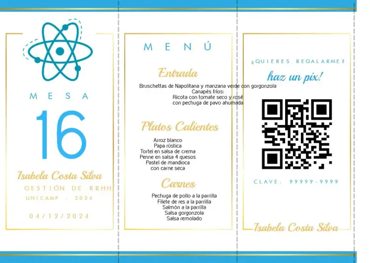 Invitación Menú Triángulo Graduación Física Mesa editable y personalizable