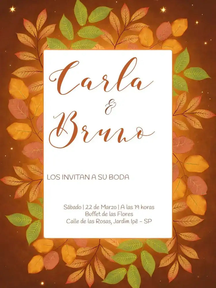 Invitación Boda Otoño Romántico – tema Boda romántico, otoñal, delicado, natural, elegante