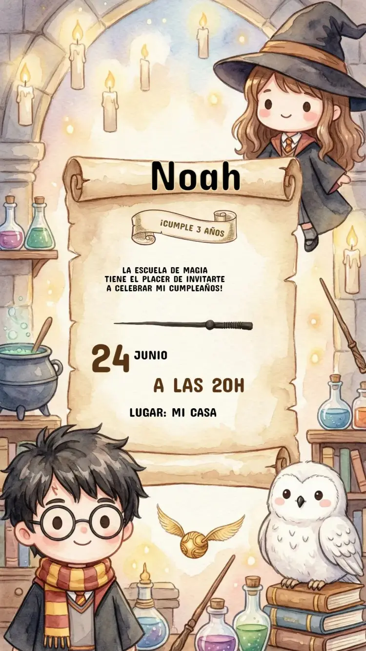 Invitación Cumpleaños Infantil Harry Potter