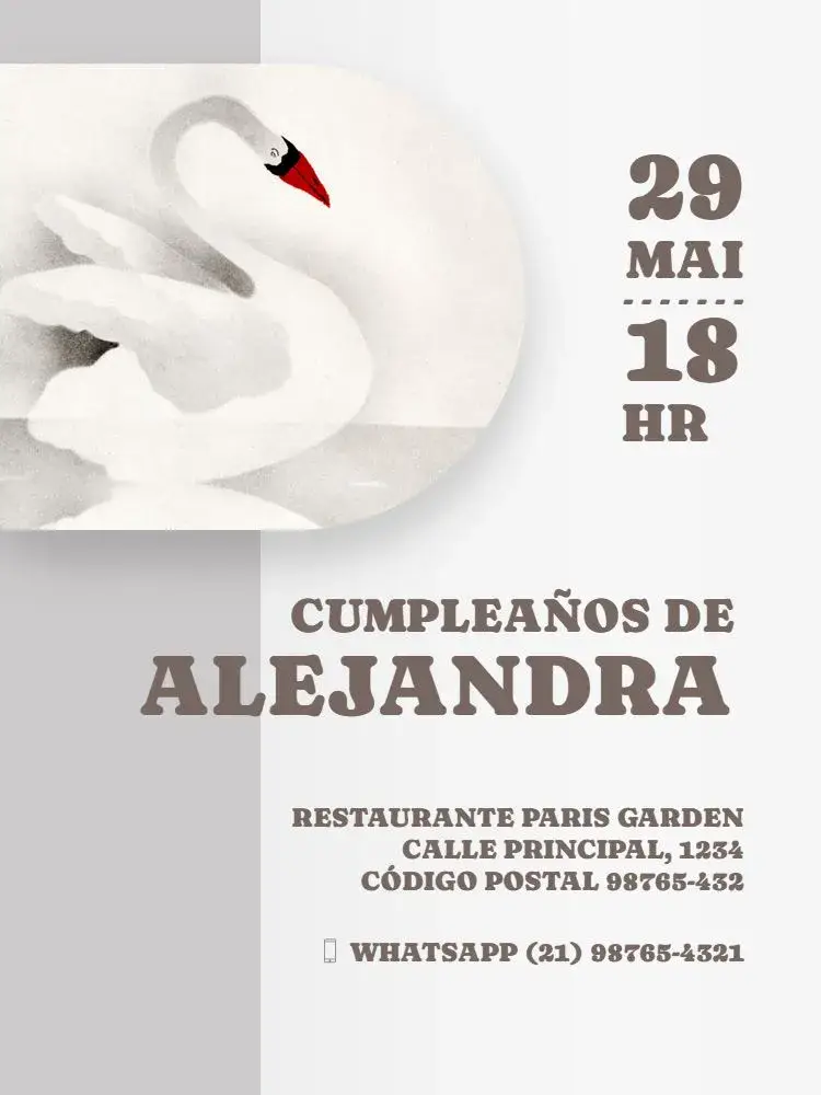 Invitación Mujer Adulta Cisne Elegante Celebración