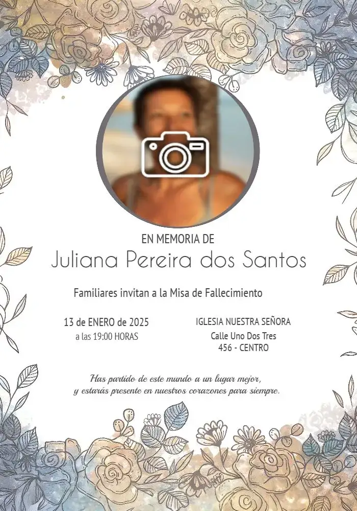 Invitación Misa De Fallecimiento Con Foto Año – tema Fechas Conmemorativas minimalista, sobrio, elegante, floral, moderno
