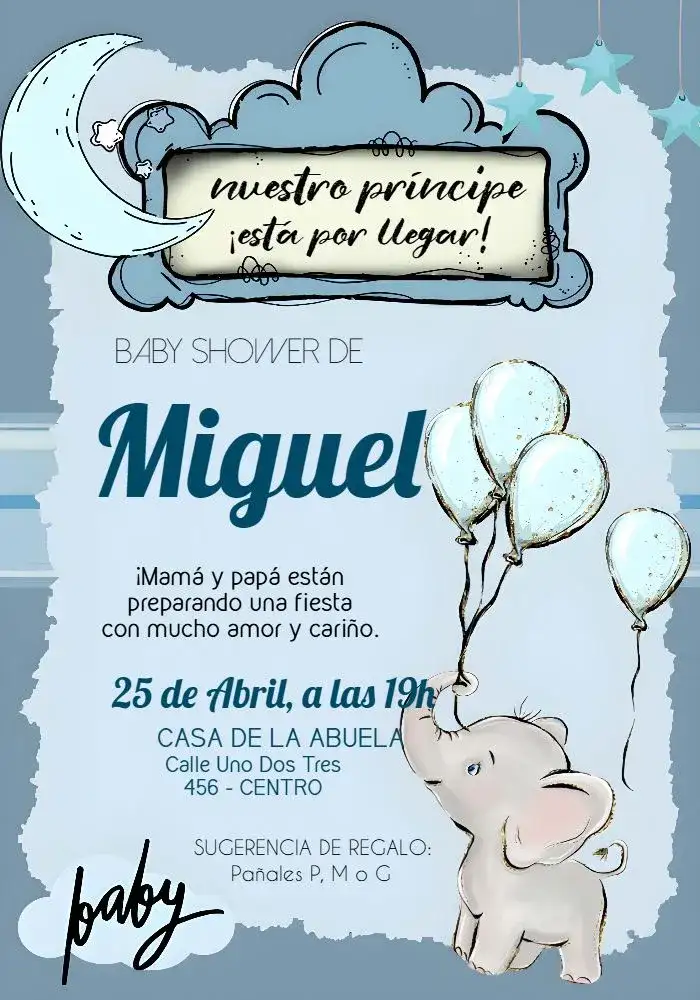 Baby Shower Osito Globos Azules Niño Bebé