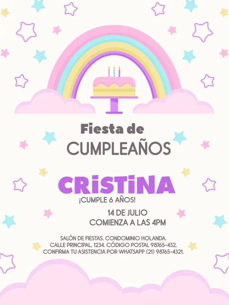 Invitación Arco Iris Y Estrellas Confraternización