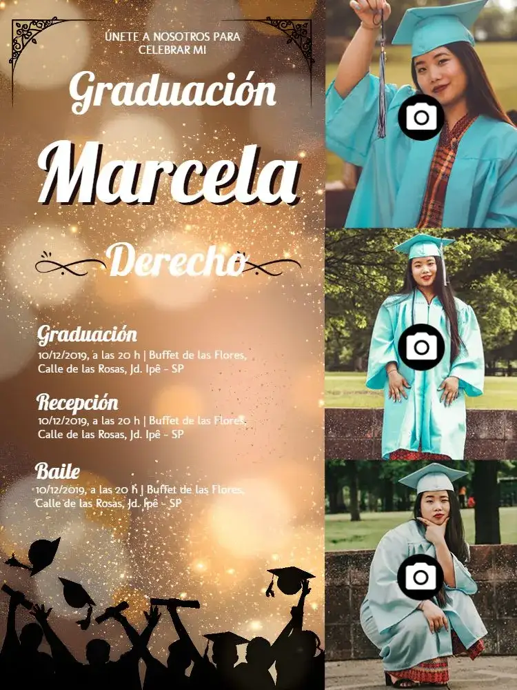 Invitación Graduación En Derecho Con Fotos Luz – tema Graduación moderno, iluminado, elegante, minimalista, joven