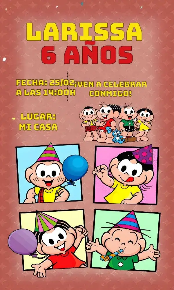 Invitación Turma Da Mónica editable y personalizable