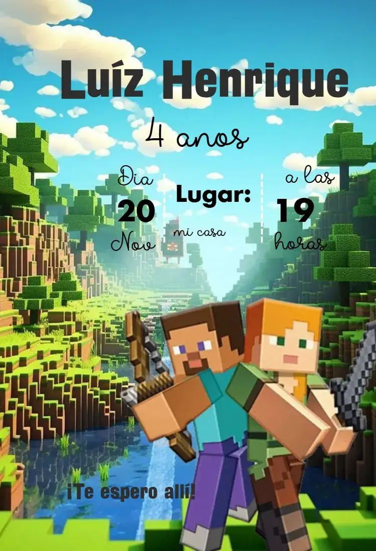 Invitación Invitación Minecraft editable y personalizable
