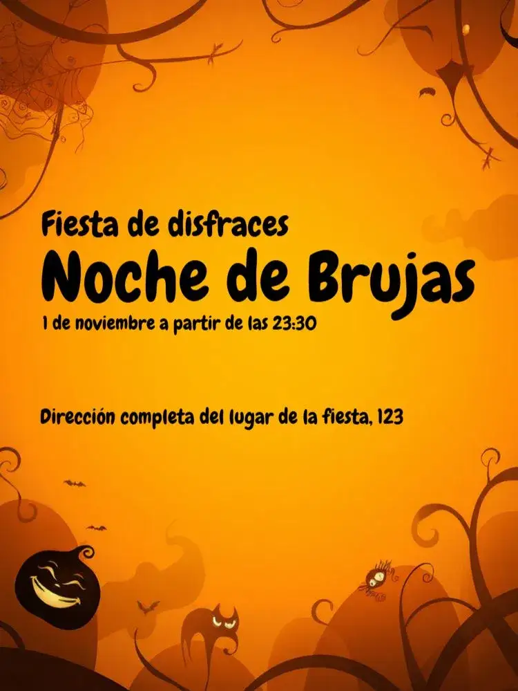 Invitación Fiesta de Halloween – tema Fechas Conmemorativas colores oscuros, estilo gótico, elementos gráficos de Halloween, disfraces, ilustraciones divertidas